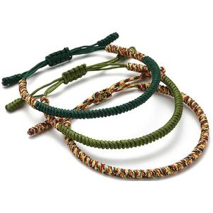 Lucky Buddhist Geluksarmbanden – Geluksamulet voor mannen en vrouwen - Verstelbare vriendschapsarmband – Liefdesarmband handgemaakt - Gevlochten gewaxt armband (Groen, Donkergroen, Goud)