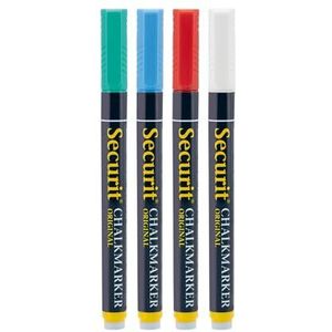 Securit BL-SMA100-V4-COL Vloeibare krijtstiften met kleine punt, blauw / rood / groen / wit, 4 stuks