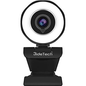 JideTech Webcam 30 fps 2K met lichtring, USB HD-webcam met microfoon en statief, plug & play streaming camera voor pc, computer, laptop, Mac, kantoor