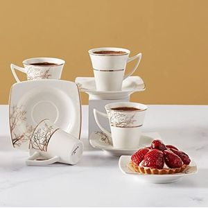 Karaca - Herfstkoffieservies - 12 Delen - Porselein - 6 Espresso Kopjes en Schoteltjes