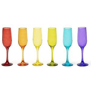 Excelsa Varadero Set van 6 kleurrijke fluiten, gespoten geblazen glas, inhoud 250 ml.