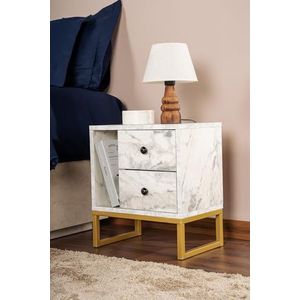 Nachtstand, marmer Freesia, goud, 50 x 18 x 5 cm, spaanplaat, 100% melamine, dikte 18 mm, perfect voor moderne ruimtes thuis, kantoor en studie, elegant design en