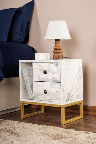 Nachtstand, marmer Freesia, goud, 50 x 18 x 5 cm, spaanplaat, 100% melamine, dikte 18 mm, perfect voor moderne ruimtes thuis, kantoor en studie, elegant design en