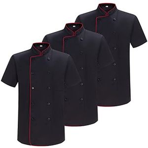 MISEMIYA - 3 stuks - Jas Chef heren - Jas heren - Uniform Hosteleria 3-8421B, zwart 21, S, Zwart 21