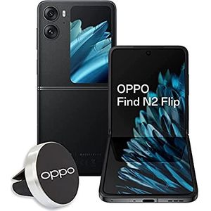 OPPO Find N2 Flip Smartphone 5G, AI Dual Camera 50 + 8 MP, selfie 32 MP, display 6,8 / 3,26 inch, 120 Hz, AMOLED, 4300 mAh, RAM 8 GB (tot 16 GB), ROM, 256 GB, autohouder [Italiaanse versie], Astral Black