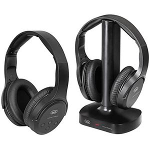 Trevi FRS 1580 TW hoofdtelefoon voor tv, draadloos, oplaadbaar, 30 m bereik, incl. sokkel voor opladen, zwart, 2 stuks