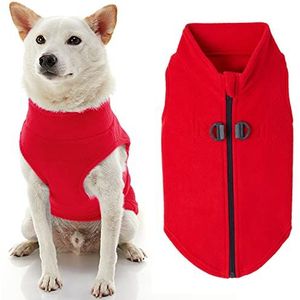 Gooby Hondentrui met ritssluiting voor honden, rood, XS, warme fleece trui met dubbele D-ring, wintertrui voor kleine honden, kleding voor kleine en middelgrote honden