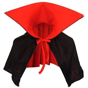 Vampire cape met capuchon, opstaande kraag, zwart, rood, Dracula Mini voor kinderen en volwassenen