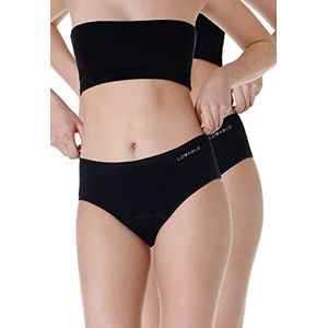 LOVABLE Midi Dry Panties Bi-pack damesslip, absorberend, wasbaar, 2 stuks, zwart.