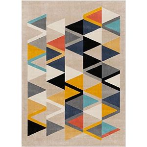 Surya Marietta Tapijt voor de woonkamer, boho-stijl, groot tapijt voor slaapkamer, 160 x 220 cm, eetkamer met geometrisch patroon, modern, Scandinavisch, beige, oranje, grijs