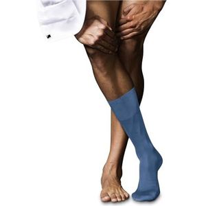 FALKE heren nr. 9 ademende sokken katoen lichte glans versterkt platte naad effen tenen hoge kwaliteit elegante voor kleding en werk 1 paar, Blauw (Nautical 6531)