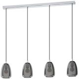 EGLO Alobrase Hanglamp, 4 vlammen plafondlamp, kroonluchter voor woonkamer of eetkamer van metaal in chroomlook en zwart transparant rookglas, E27 fitting, 108 cm