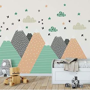 Muurtattoo kinderen - decoratie babykamer - muursticker kinderen - Scandinavische muurstickers - reuzen Scandinavische bergen Darinka - H 105 x L 215 cm