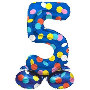 Folat 64785 Verjaardagsballon cijfers staand 5 kleurrijke punten blauw met kleurrijke stippen 41 cm verjaardag decoratie ballon nummer geen helium nodig bont