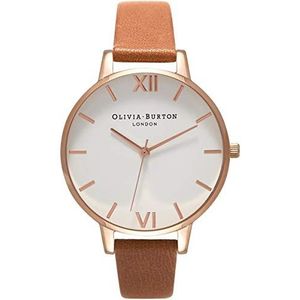 Olivia Burton OB16BDW19 Analoog Quartz dameshorloge met bruine lederen band, Lichtbruin en roségoud, Armband