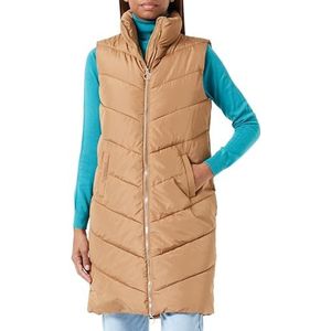 JDY Jdy Finno New Noos Long Padded Waistcoat Damesvest, Coconut/detail: gouden ritssluiting