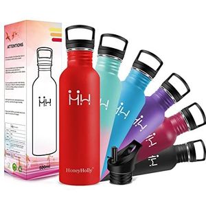 HoneyHolly Drinkfles van roestvrij staal, 500 / 750 / 1000 ml, waterfles van roestvrij staal, metalen fles, lekvrij, herbruikbaar, BPA-vrij, voor sport, wandelen, volwassenen, yoga, fles van roestvrij