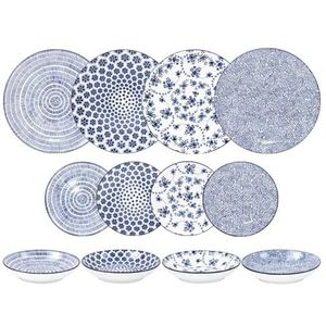 IBILI - 12-delig tafelservies Armonia blauw, porseleinen borden voor 4 personen