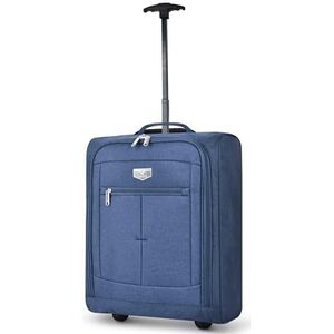 Keplin Handbagage goedgekeurde lichte reiskoffer met wielen, Marineblauwe stijl, Lichtblauw