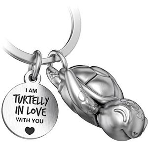 FABACH Snappy schildpad sleutelhanger met hart en gravure - schattige schildpad sleutelhanger - geluksbrenger - schildpad - ideaal cadeau voor je partner - Turtelly in Love, antiek zilver