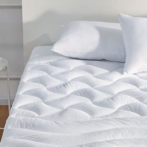 SLEEP ZONE Koelaccu's voor groot bed, gewatteerd, hoge kwaliteit, elastische matrasbeschermer, machinewasbaar, duurzaam, diepe tas van 20,3 tot 53,3 cm (wit, King)