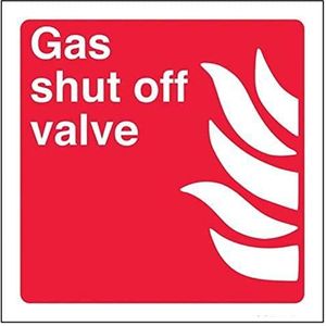 VSafety Gas Shut Off schild van hard plastic, vierkant, 2 mm, 150 x 150 mm
