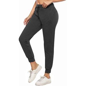 iClosam Joggingbroek dames casual gestreept katoen sport yoga jogger broek sweatpants met zakken lente zomer, donkergrijs - 2