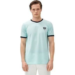 Koton T-shirt à manches courtes pour homme avec col rond brodé, Vert (786), XL