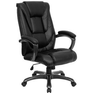 Flash Furniture Bureaustoel met hoge rugleuning, van leer, met armleuningen, metaal, zwart, 81,28 x 66,04 x 38,1 cm
