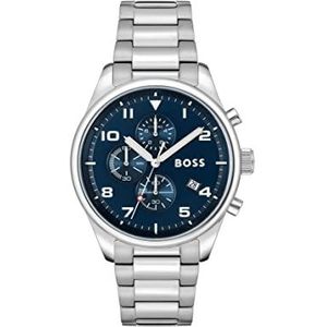 BOSS Herenhorloge chronograaf kwarts met zilveren roestvrijstalen armband - 1513989 blauwe armband, Blauw, Armband