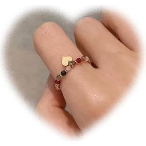 Boho kristallen ring, stapelbaar, edelsteenkralen, elastische ring, regenboogparels, elastische ring, handgemaakt, cadeau voor vrouwen en meisjes, Lak, metaal