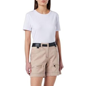 Pinko Scilla Short Drill avec cuir Short Femme, Cz9_beige/noir, 38