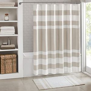 Madison Park Scotchgard 3M badkamer gestreepte wafelstof douchegordijn met vochtmanagement spa kwaliteit modern standaard 182,9 x 182,9 cm, taupe