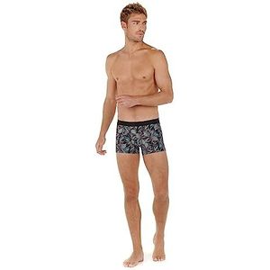 Hom Mario Boxershorts voor heren, 1 stuk, Gestippelde bloemenprint op zwarte achtergrond