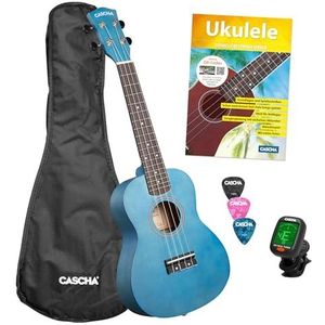 Linden blauwe concert ukelele (met etui, 3 plectrums, boek, stemapparaat)