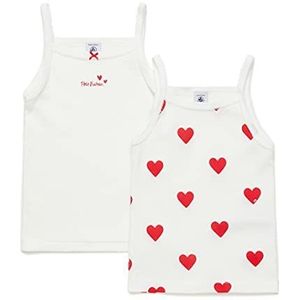 Petit Bateau 2 Cab Hartvormige overhemden met bandjes voor meisjes (2 stuks), Rood + Wit