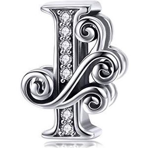 Lorrifal Bedeltje met letter uit het alfabet, 925 sterling zilver met AAAAA zirkonia, hanger voor vrouwen, compatibel met PANDORA, Vrai Breloque en European Bracelet, Zirkonia, Zirkonia