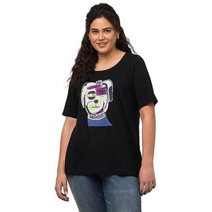 Ulla Popken Klassieke hond print T-shirt dames T-shirt, zwart.