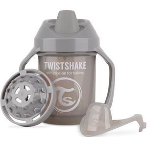 Twistshake Mini Cup met Lekvrije Drinksnavel en Afdichting van Siliconen 230ml, Trainingsbeker met Handvat en Vruchtenmenger, Kinderen Drinkbeker, 4 Maanden+, BPA Vrij, Pastelgrijs