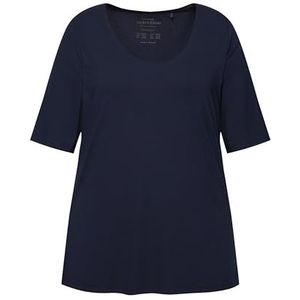 Ulla Popken T-shirt à manches courtes pour femme, double couche, col en V, manches mi-longues, Bleu nuit, 48-50