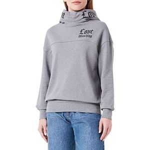 Love Moschino Dames lange mouwen hoodie met Love On Hood's band en Gothic logoprint Grijs Melange, 50, Grijze mix