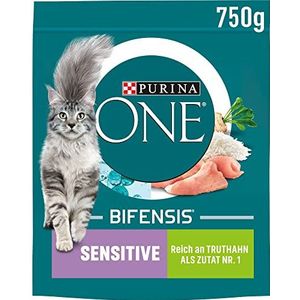 Purina One Bifensis Sensitive droogvoer voor katten, rijk aan kalkoen, 6 x 750 g, 6 stuks