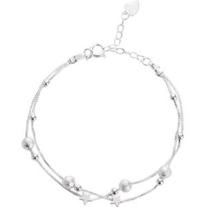 Zilveren armband voor dames, dubbellaagse kettingarmband met balster, vriendschapsarmband, bedelarmbanden voor tienermeisjes, zilveren sieraden