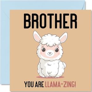 Verjaardagskaarten voor broer - Lama-Zing - Grappige verjaardagskaart voor broer van zus, broer of zus - 145 mm x 145 mm - grappige wenskaarten voor mannen en hem
