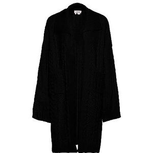 Aleva Cardigan long en tricot pour femme avec revers torsadé en acrylique noir Taille M/L Cardigan Sweater, M, Noir, M