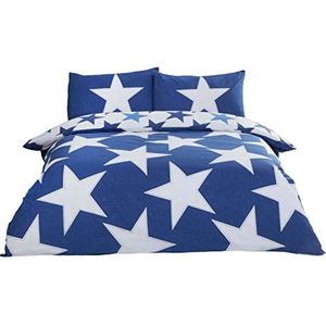 Rapport Stars beddengoedset, omkeerbaar, polyester-katoen, eenpersoonsbed, marineblauw