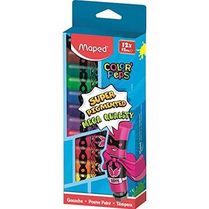 Maped - Gouache-verf voor kinderen - 12 intense kleuren - gemakkelijk te openen - afsluitbare klapsluiting - kartonnen doos met 12 tubes à 12 ml M810510