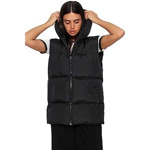 Trendyol Gilet tissé à capuche coupe régulière pour femme, Noir, L