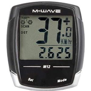 M-Wave M12 Snelheidsmeter met kabel, uniseks, volwassenen, zwart, Eén maat