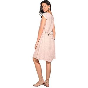 Bonateks Robe Femme 100% Lin Fabriquée en Italie, Robe mi-Longue à Volants et col Rond pliuré à l'avant, Blanc, Taille: L, Blanc, L